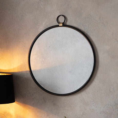 Amos Matt black hanging loop large round mirror –  from Amos Lighting + Home