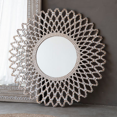 Amos Wooden latticework round mirror –  from Amos Lighting + Home