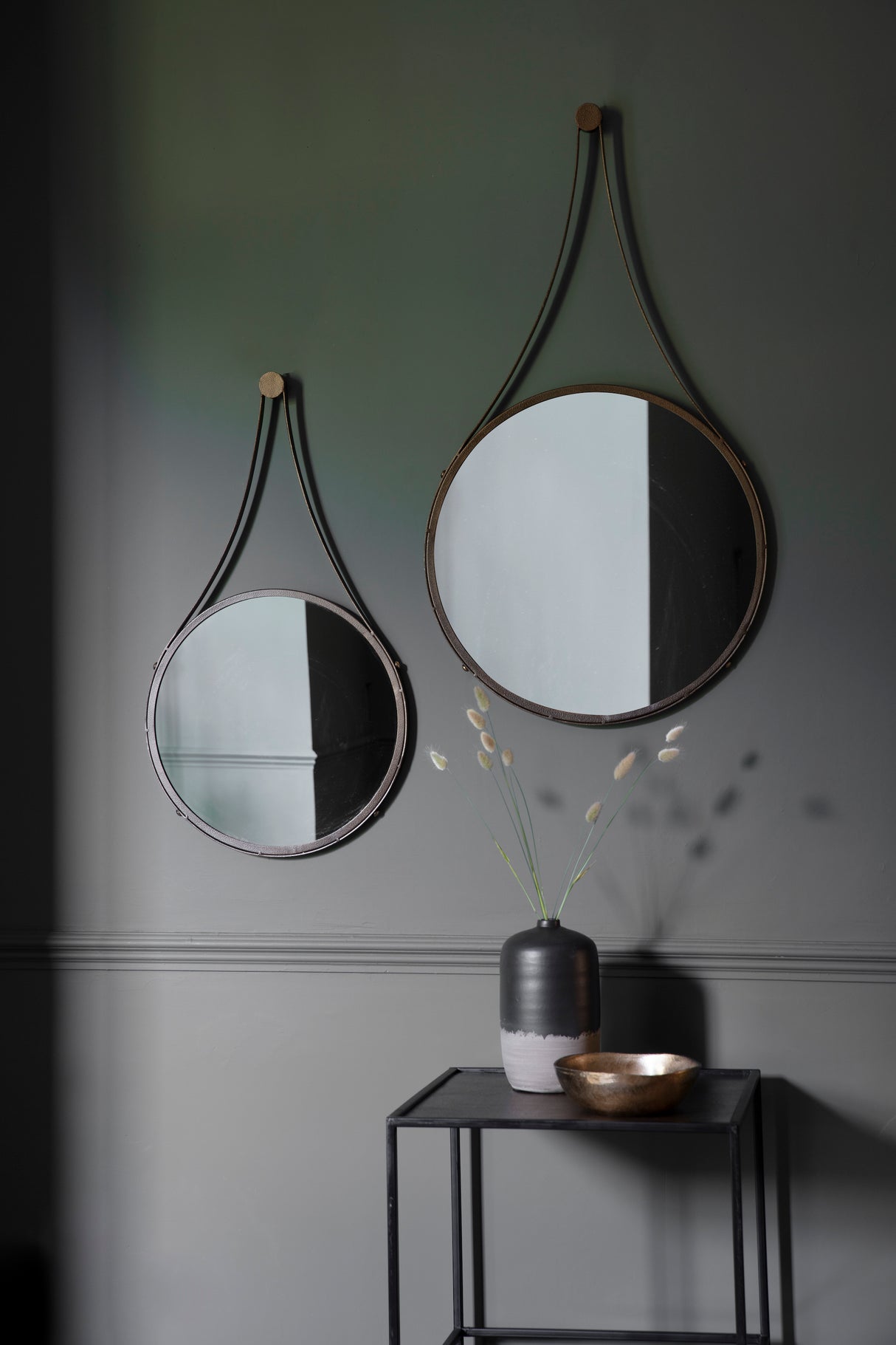 Amos Aged bronze large round hanging mirror –  from Amos Lighting + Home