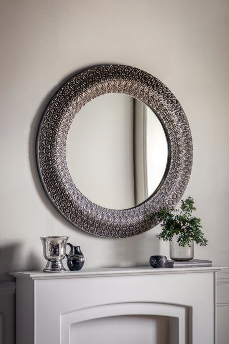 Amos Pewter toned filigree round mirror –  from Amos Lighting + Home