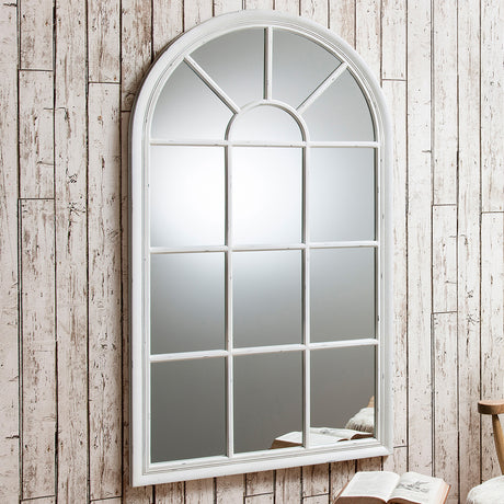 Amos Distressed white wood arch window mirror –  from Amos Lighting + Home