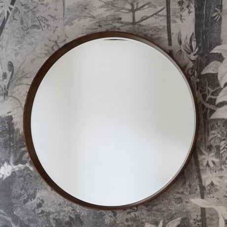 Amos Walnut stained wood large round mirror –  from Amos Lighting + Home