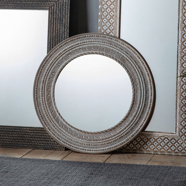 Amos White washed mango wood round mirror –  from Amos Lighting + Home