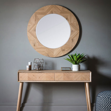 Amos Natural oak chevron round mirror –  from Amos Lighting + Home