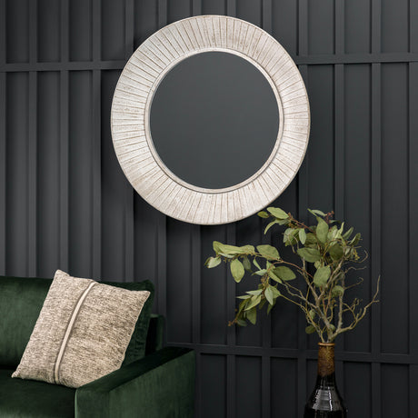 Amos Distressed cream wooden round mirror –  from Amos Lighting + Home