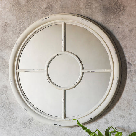 Amos Distressed white round window mirror –  from Amos Lighting + Home