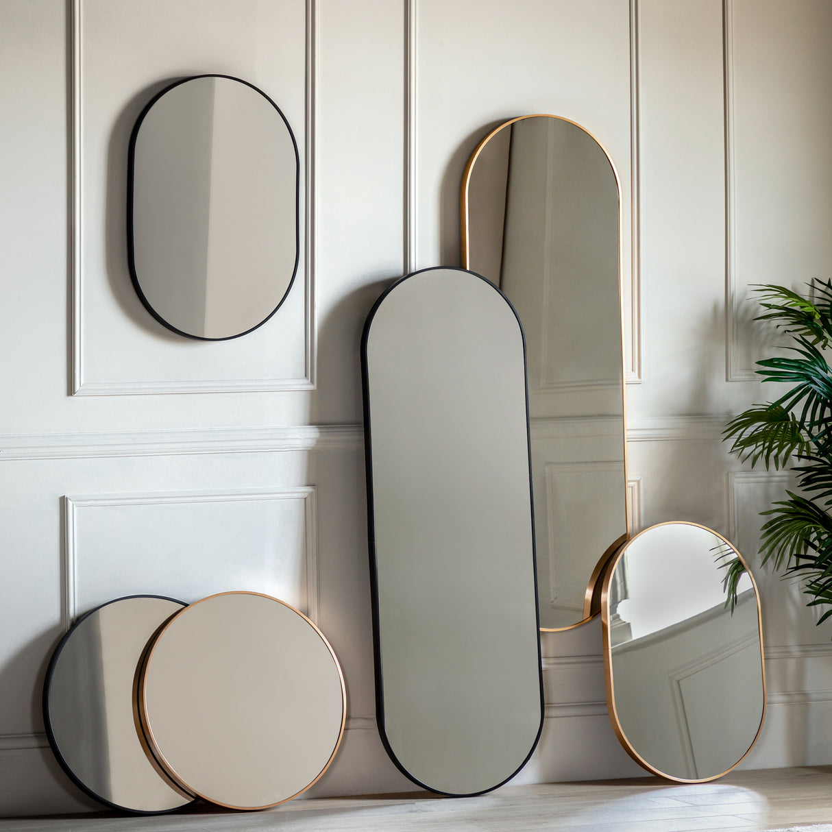 Amos Gold delicate frame ellipse mirror –  from Amos Lighting + Home