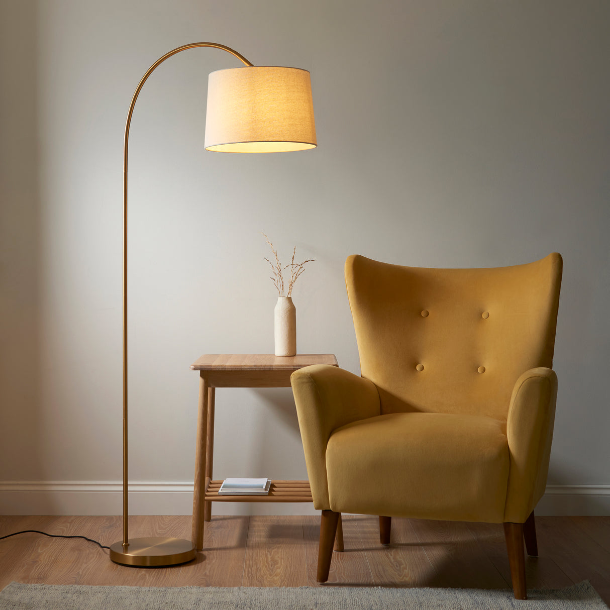 Endon Carlson Warm Brass Floor Lamp with Shade