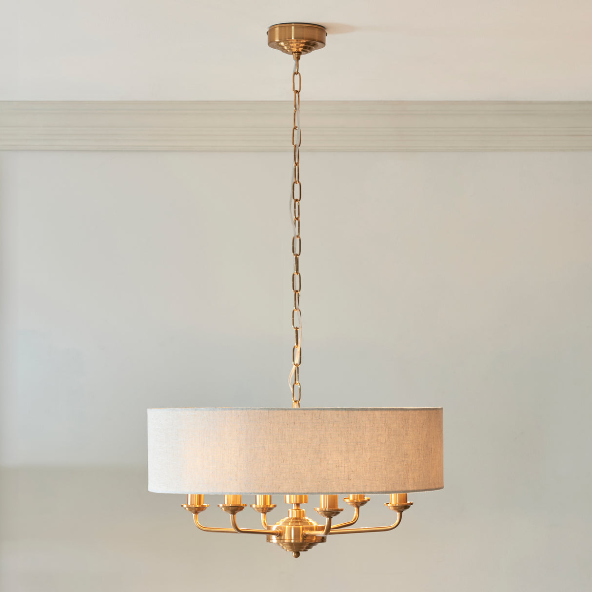 Endon Highclere 6lt Pendant Vintage Brass & Linen