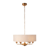 Endon Highclere 6lt Pendant Vintage Brass & Linen