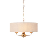 Endon Highclere 3lt Pendant Vintage Brass & Linen