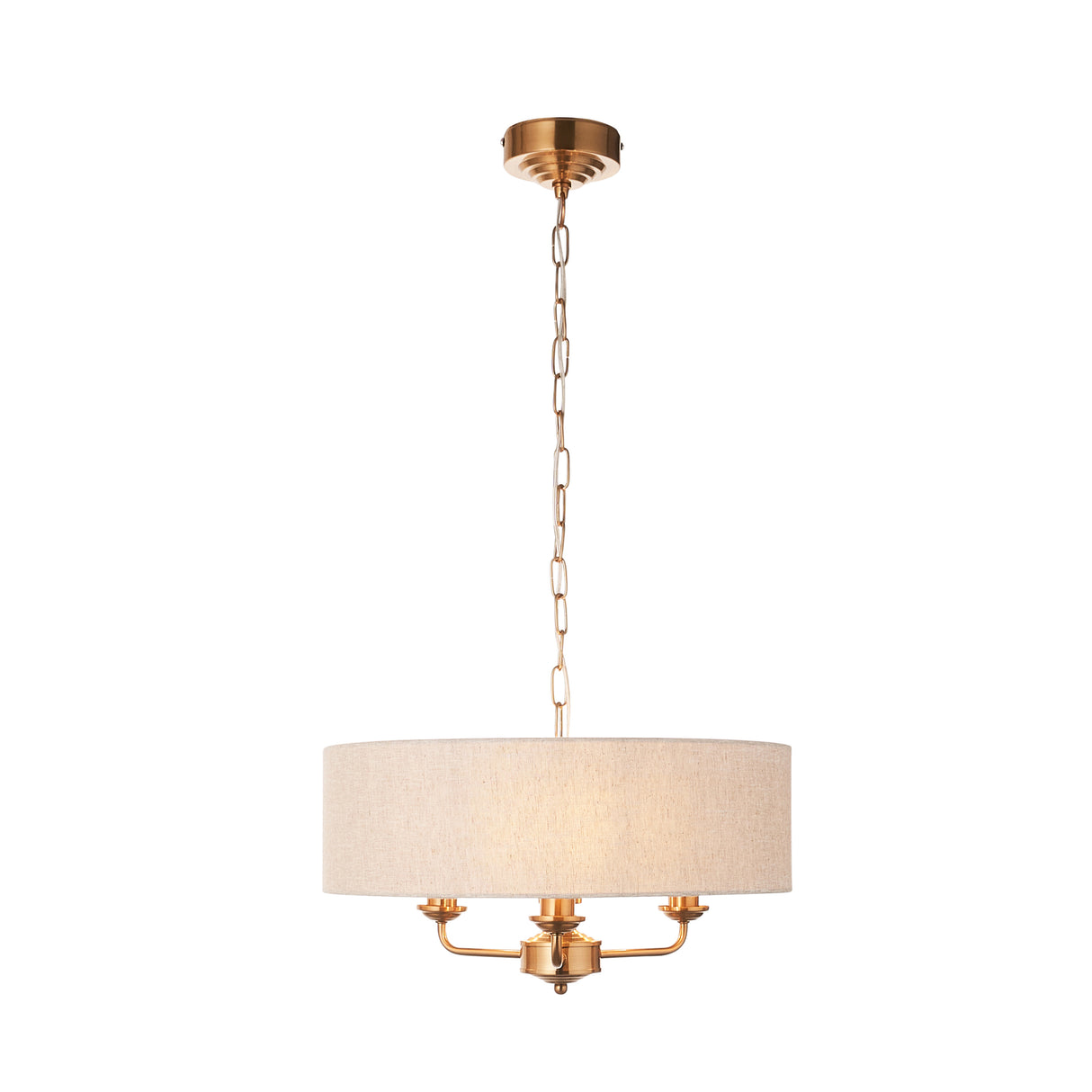 Endon Highclere 3lt Pendant Vintage Brass & Linen