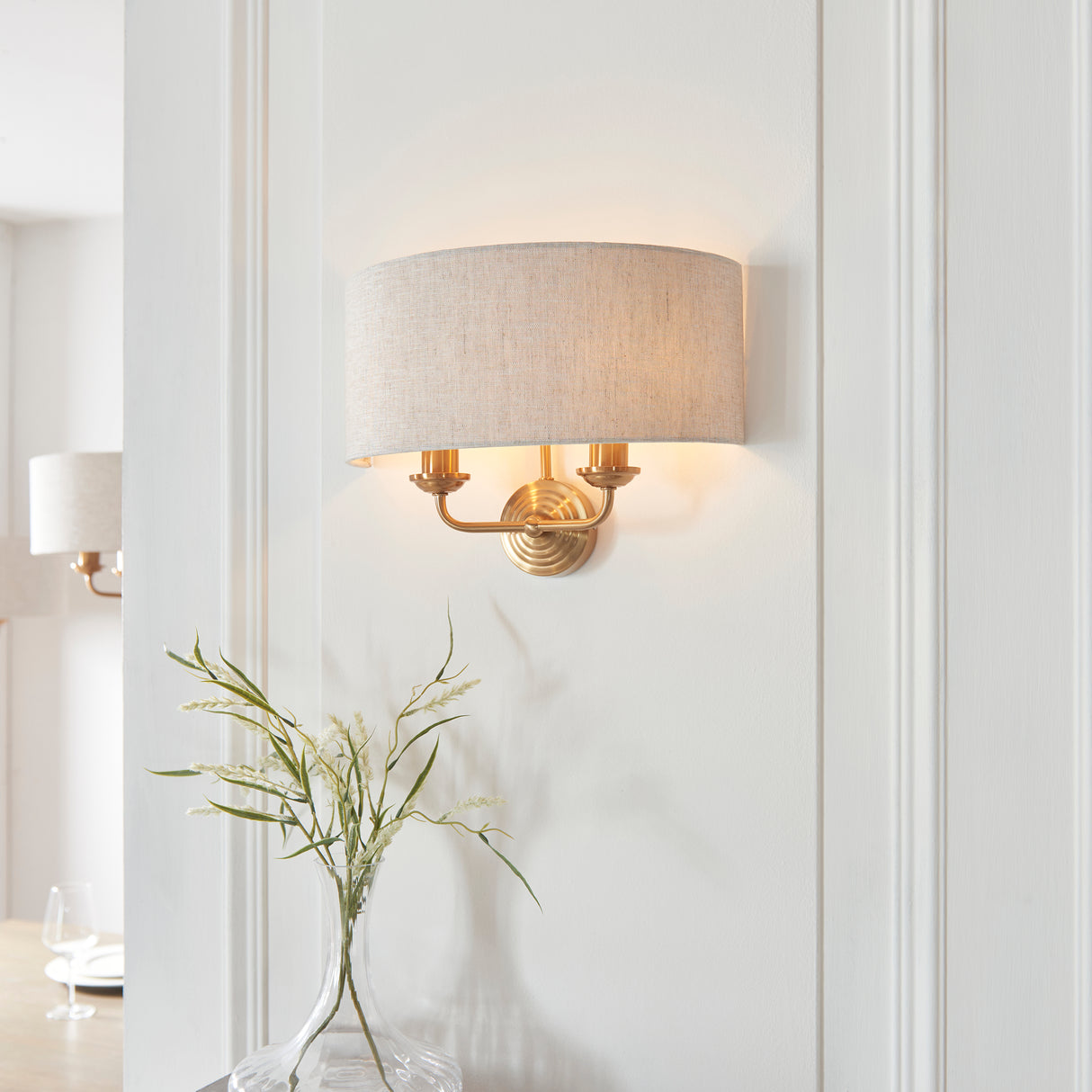 Endon Highclere Wall Light Vintage Brass & Linen