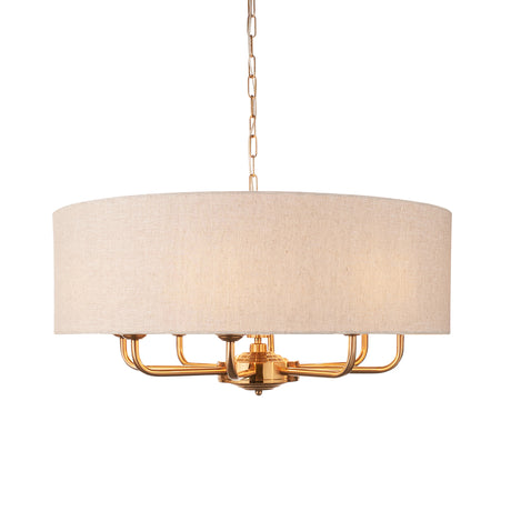 Endon Highclere 8lt Pendant Vintage Brass & Linen
