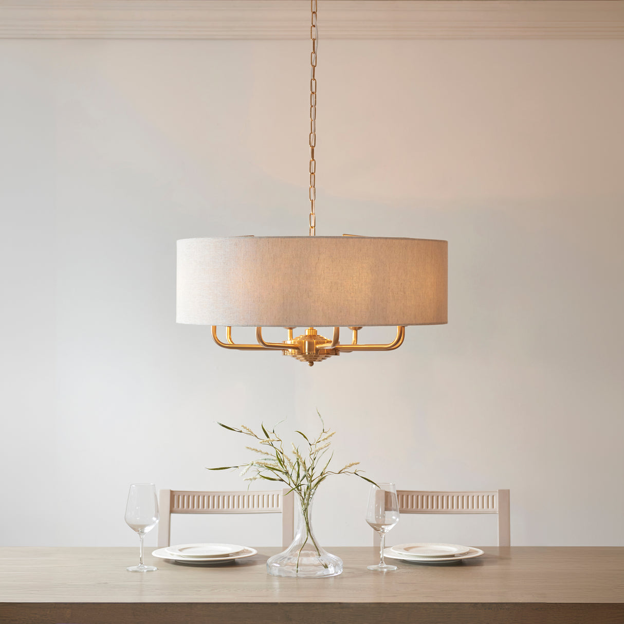 Endon Highclere 8lt Pendant Vintage Brass & Linen