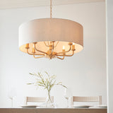 Endon Highclere 8lt Pendant Vintage Brass & Linen