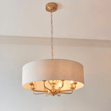 Endon Highclere 8lt Pendant Vintage Brass & Linen