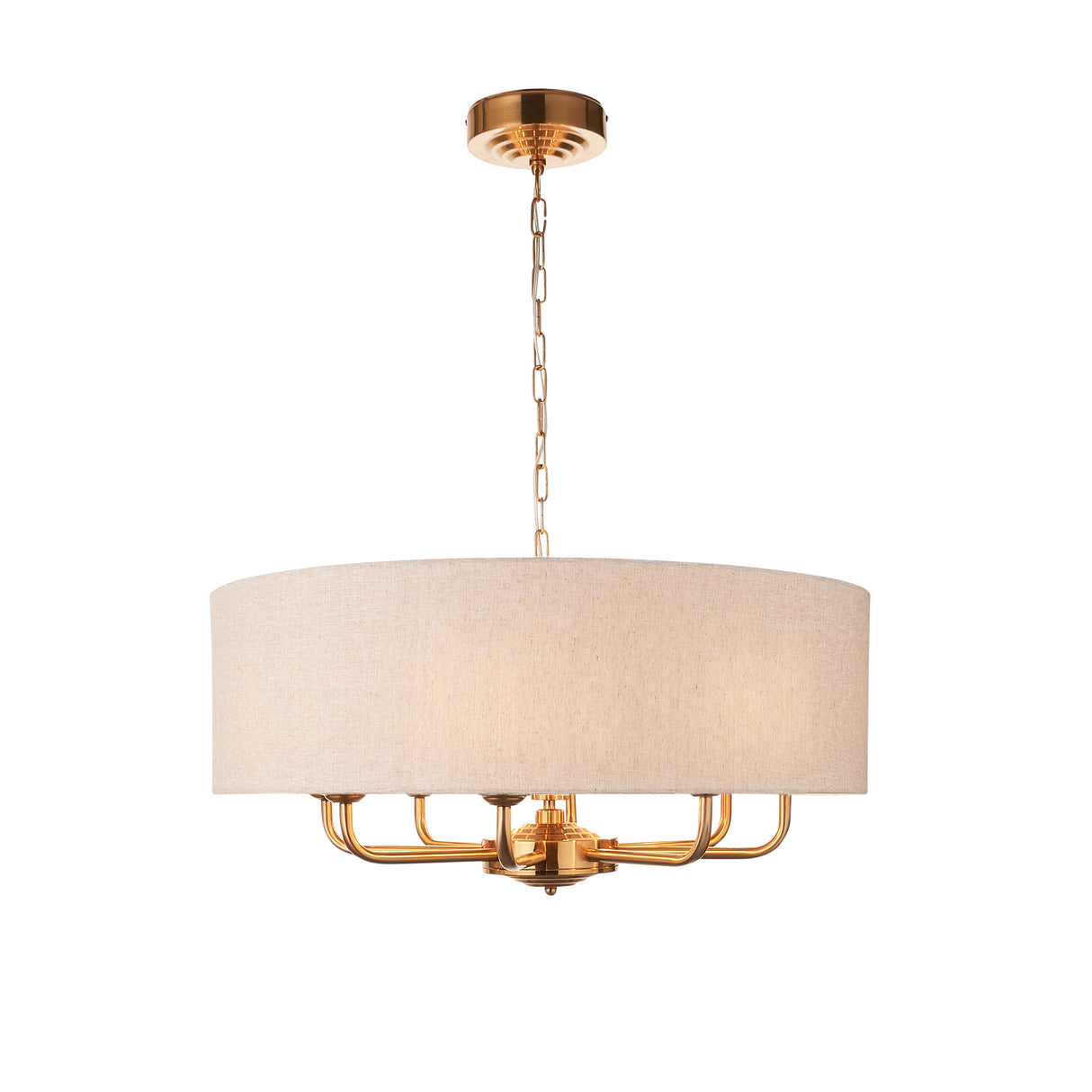 Endon Highclere 8lt Pendant Vintage Brass & Linen
