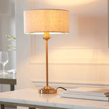 Endon Highclere Single Stem Table Lamp Vintage Brass & Linen