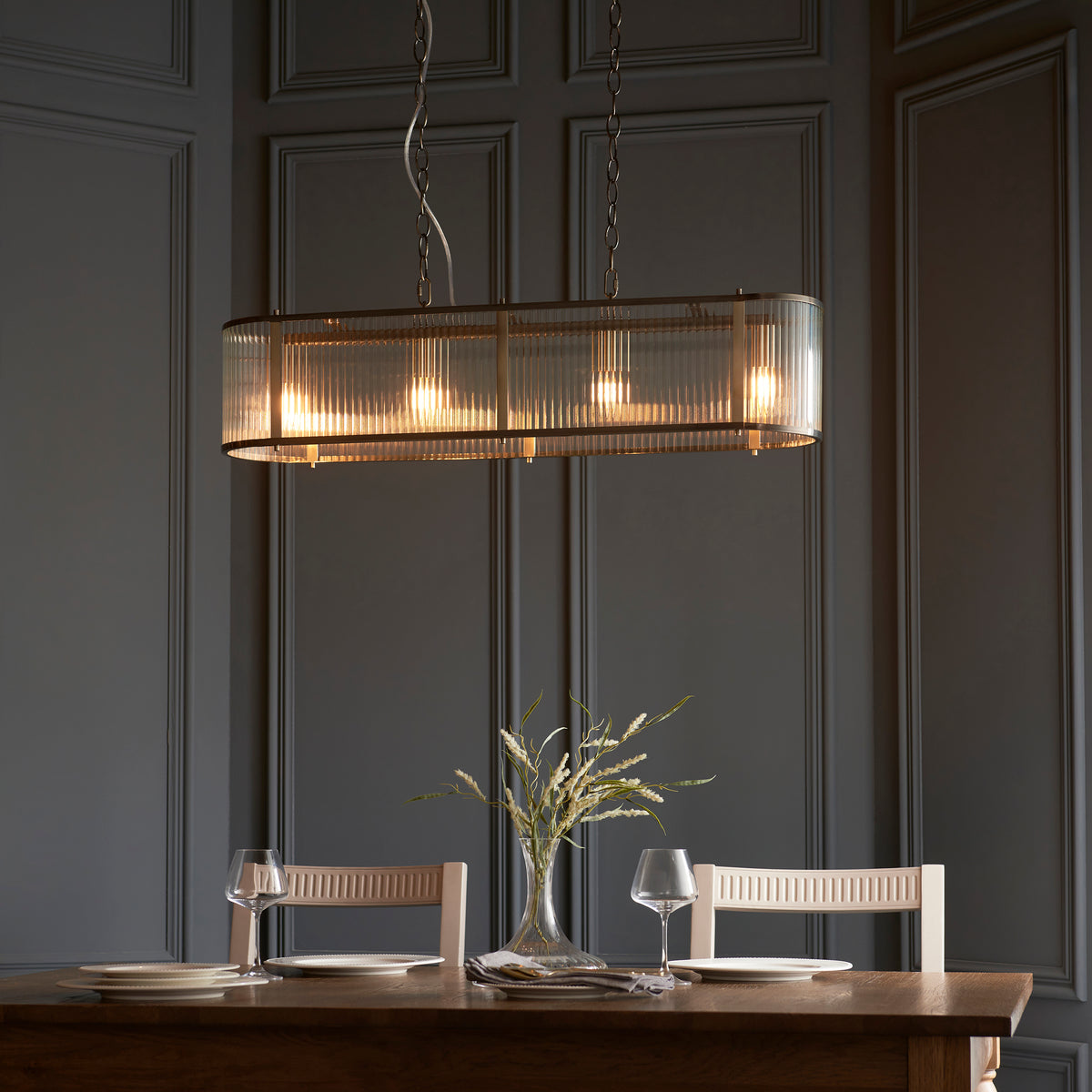 Endon Ridgeton 4lt Linear Chandelier Antique Brass | Dining Light ...