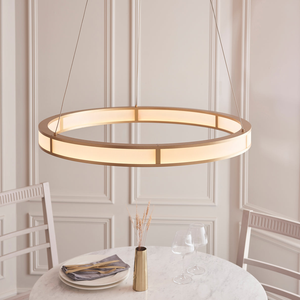 Endon Classic Ribbed Hoop LED Pendant Brushed Gold