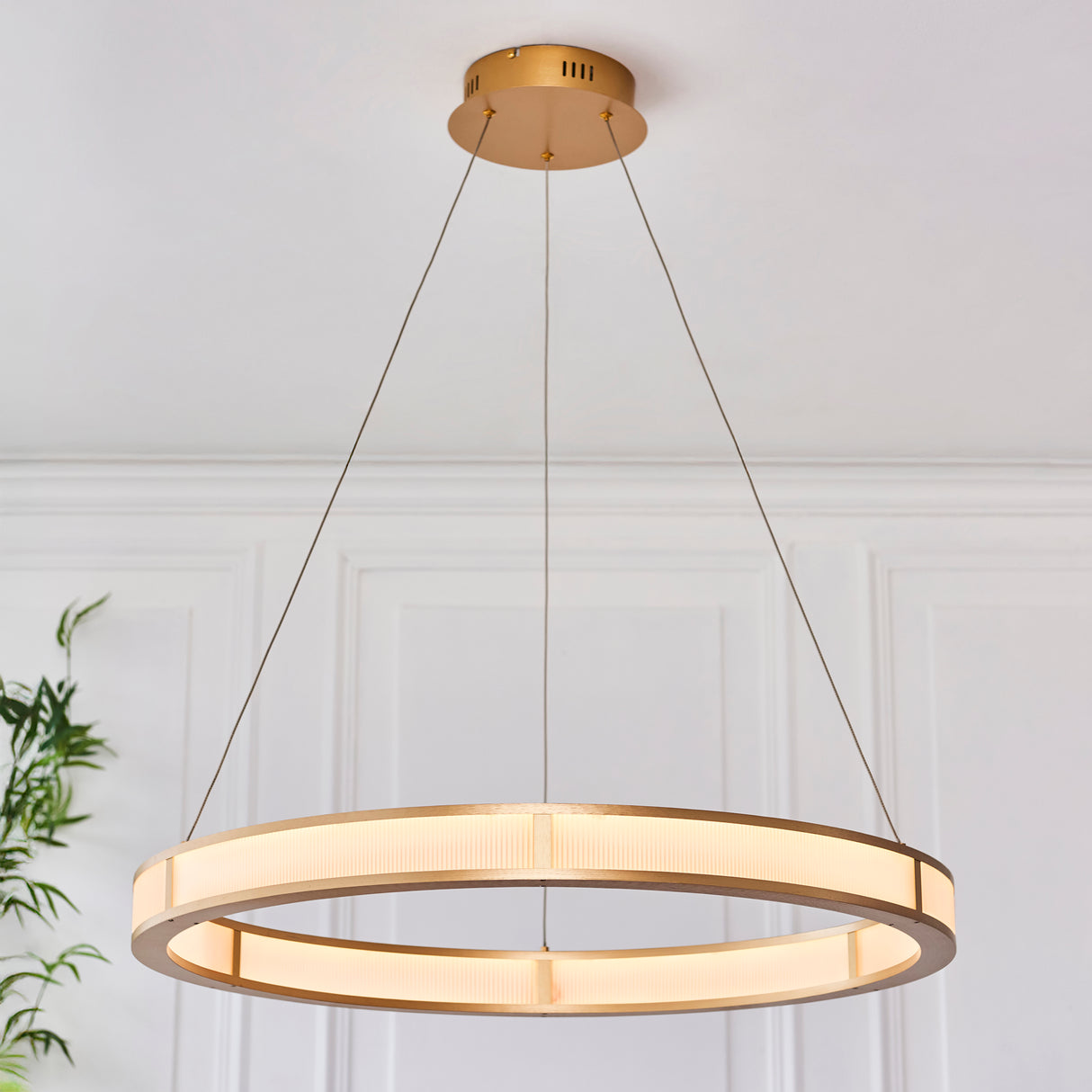 Endon Classic Ribbed Hoop LED Pendant Brushed Gold