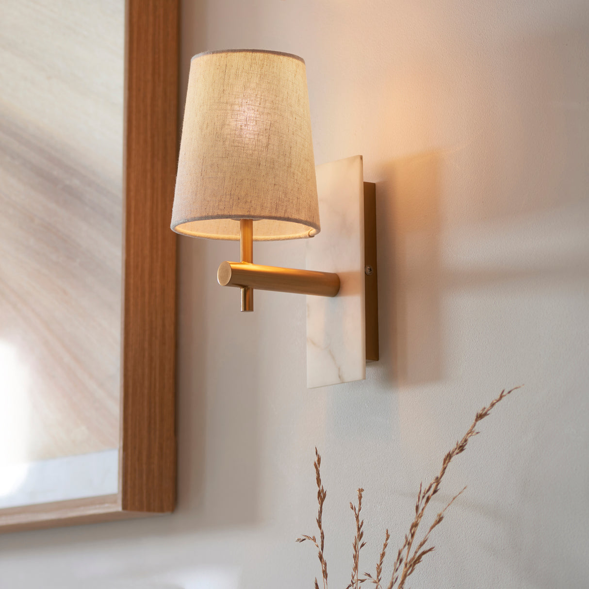 Amos Compton Marble Wall Light with Tapered Linen Shade