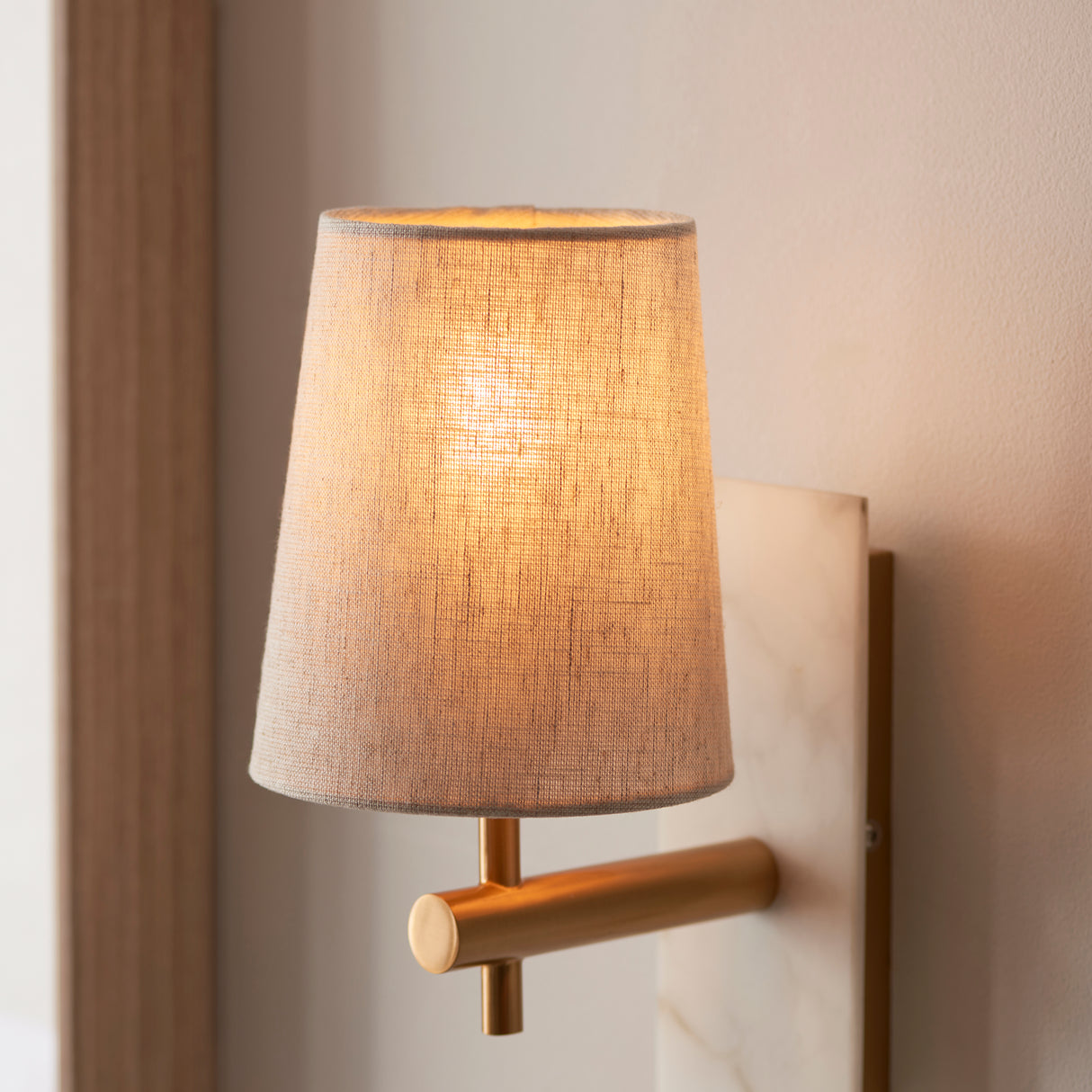 Amos Compton Marble Wall Light with Tapered Linen Shade