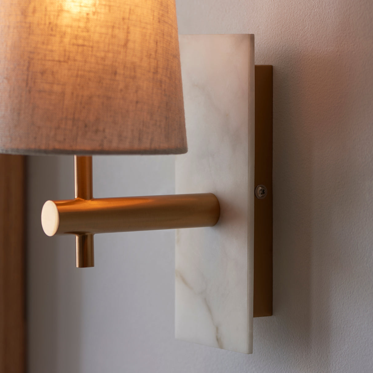 Amos Compton Marble Wall Light with Tapered Linen Shade