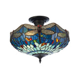 Tiffany Dragonfly Blue 3lt Semi Flush Ceiling Light