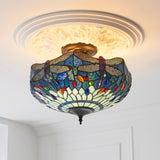 Tiffany Dragonfly Blue 3lt Semi Flush Ceiling Light