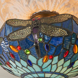 Tiffany Dragonfly Blue 3lt Semi Flush Ceiling Light