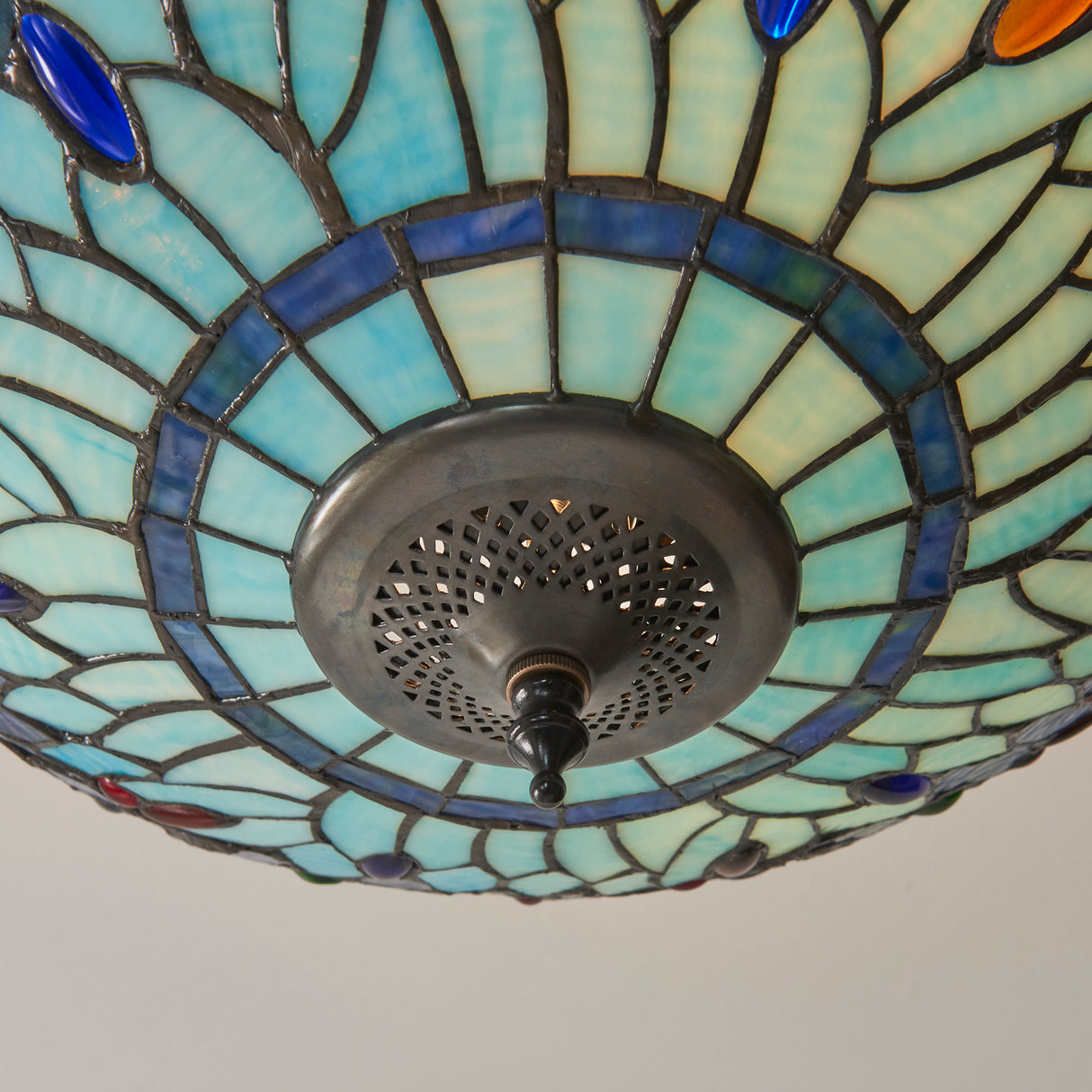 Tiffany Dragonfly Blue 3lt Semi Flush Ceiling Light