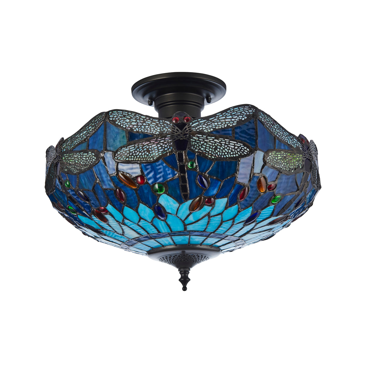 Tiffany Dragonfly Blue 3lt Semi Flush Ceiling Light