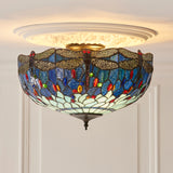 Tiffany Dragonfly Blue Large 3lt Semi Flush Ceiling Light
