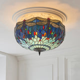 Tiffany Dragonfly Blue Large 3lt Semi Flush Ceiling Light