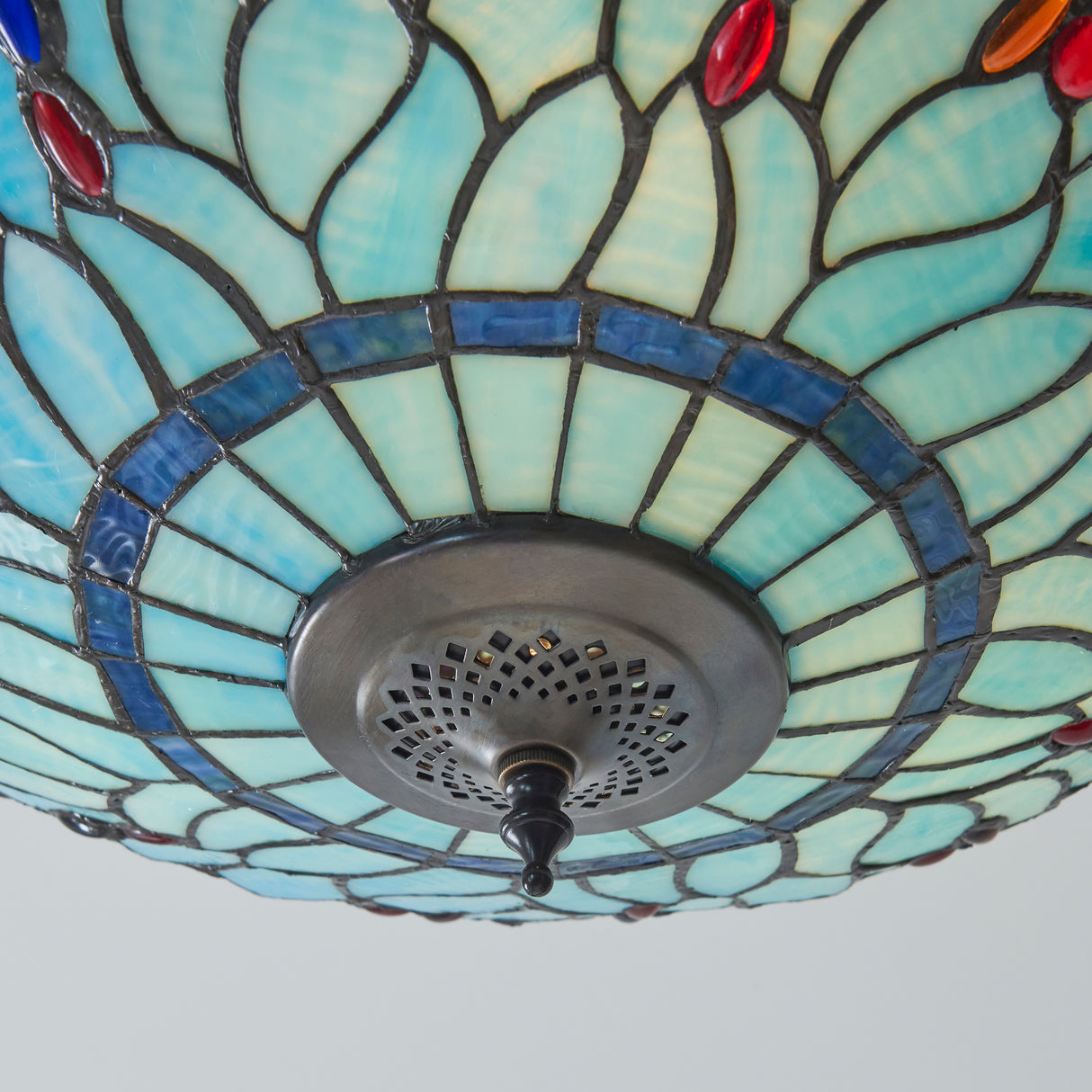 Tiffany Dragonfly Blue Large 3lt Semi Flush Ceiling Light