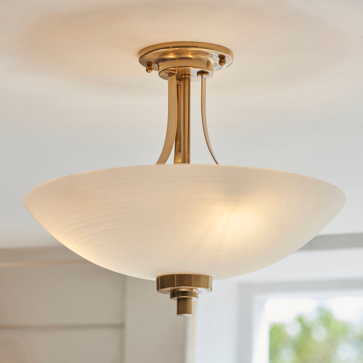 Endon Welles 3lt Semi-Flush Ceiling Light Brushed Aged Brass