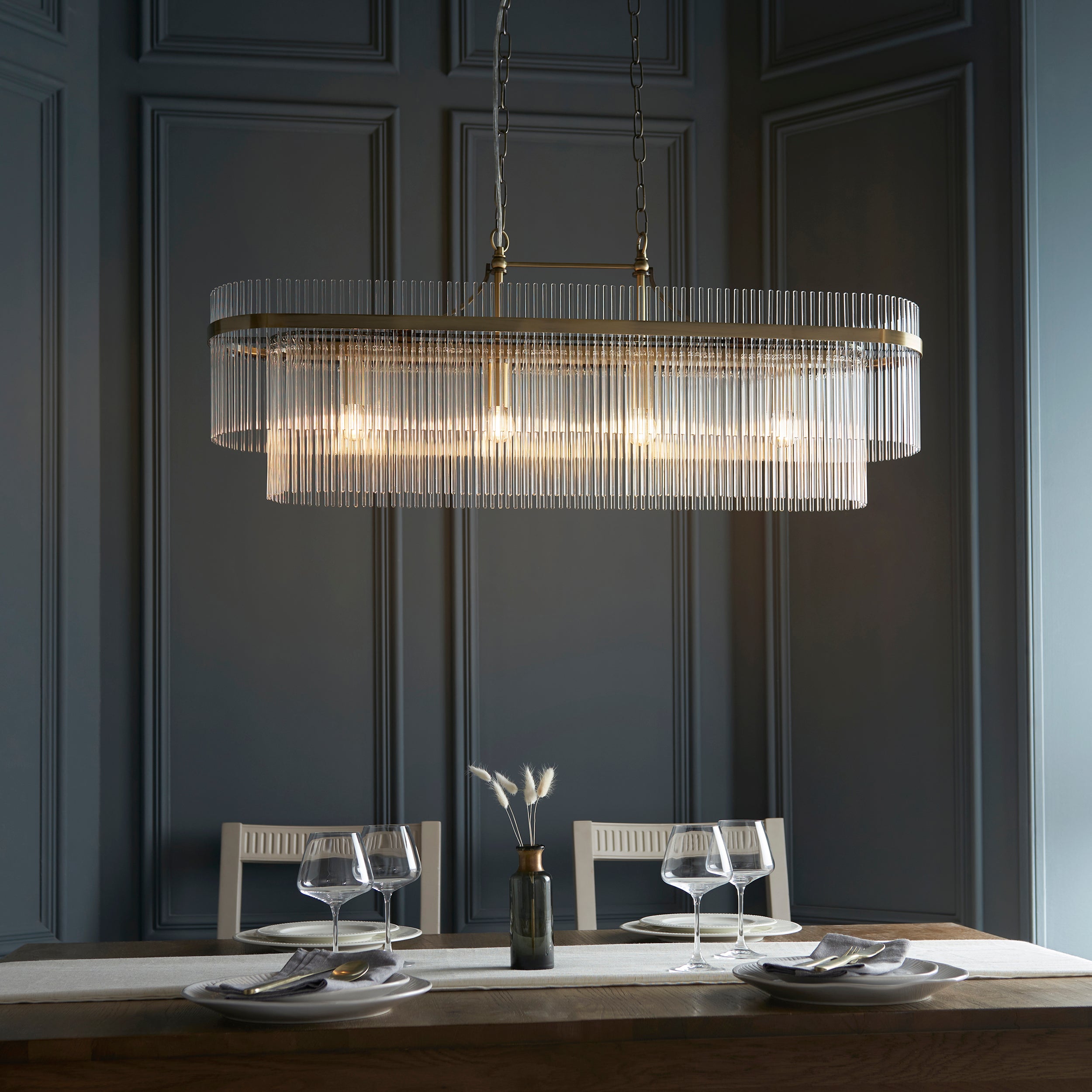 Endon Marietta 4lt Linear Chandelier Antique Brass | Dining Light