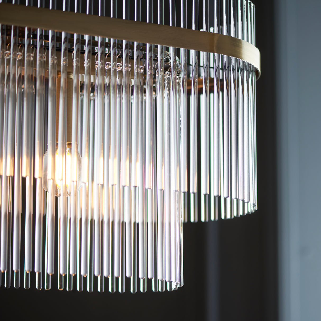 Endon Marietta 4lt Linear Chandelier Antique Brass & Glass