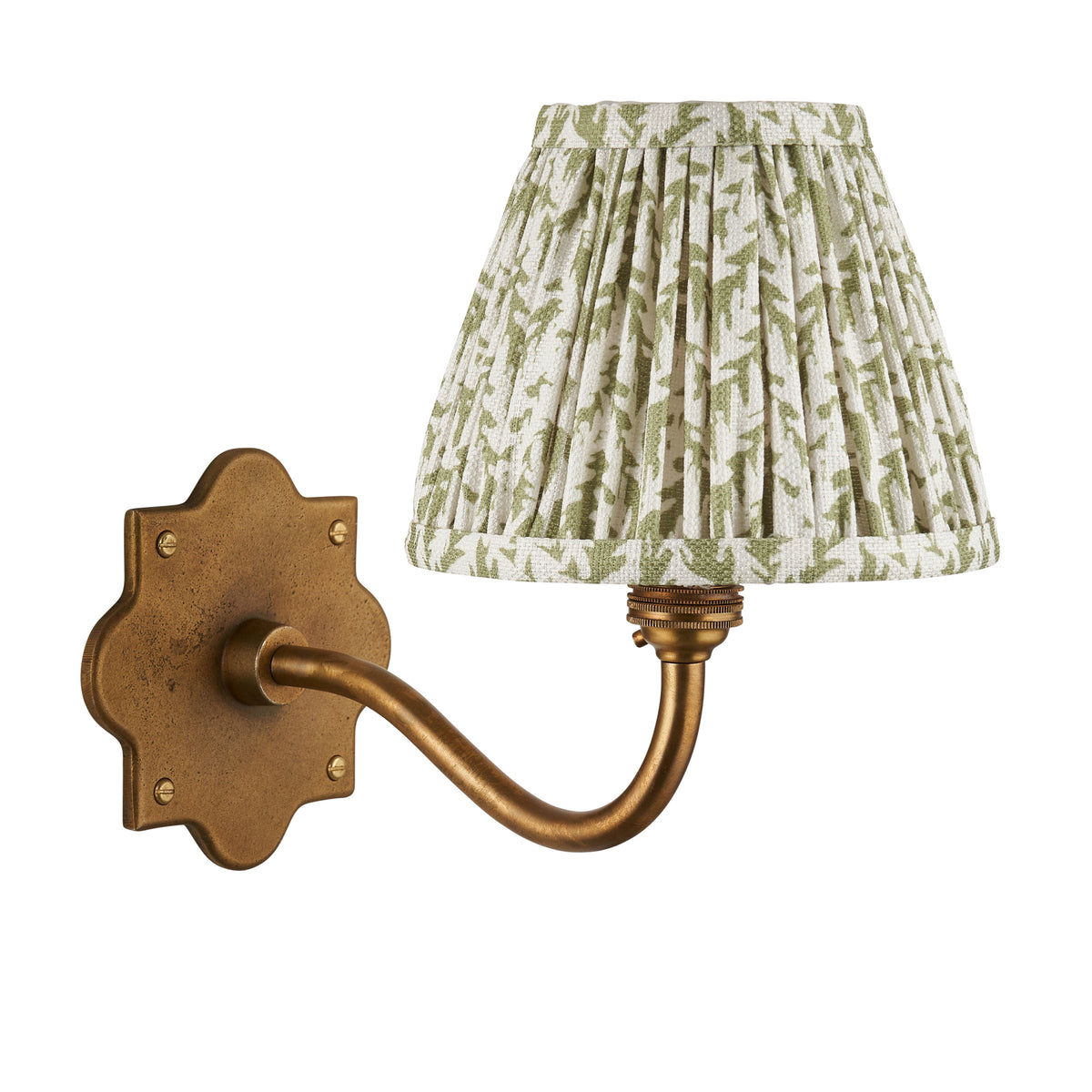 Endon Anvil Curve & Leaf 16cm Wall Antique brass & herb garden green fabric