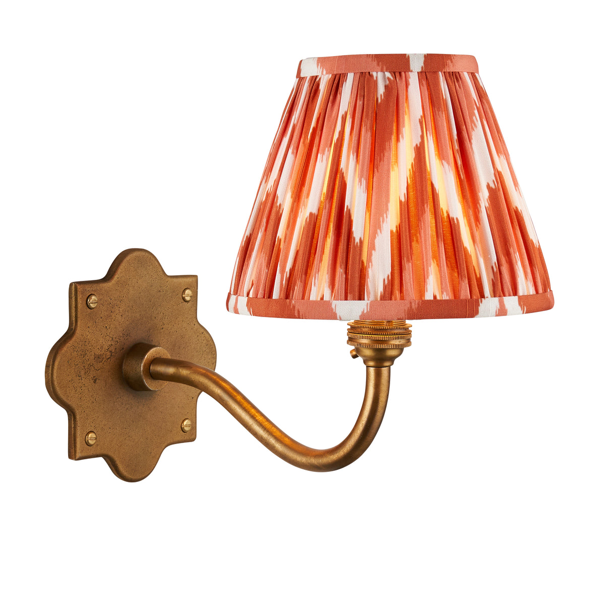 Endon Anvil Curve & Zigzag 16cm Wall Antique brass & apricot orange fabric