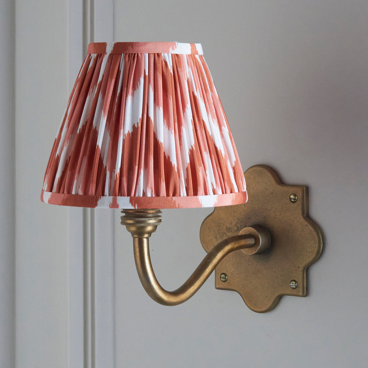 Endon Anvil Curve & Zigzag 16cm Wall Antique brass & apricot orange fabric