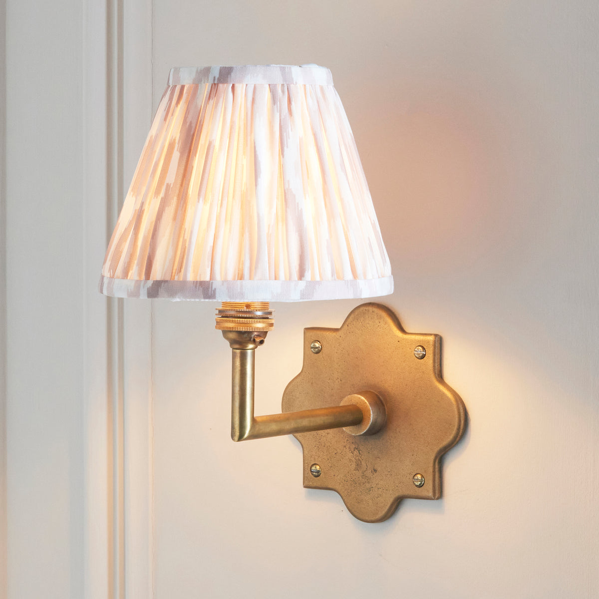 Endon Anvil Angle & Ikat 16cm Wall Antique brass & neutral print fabric