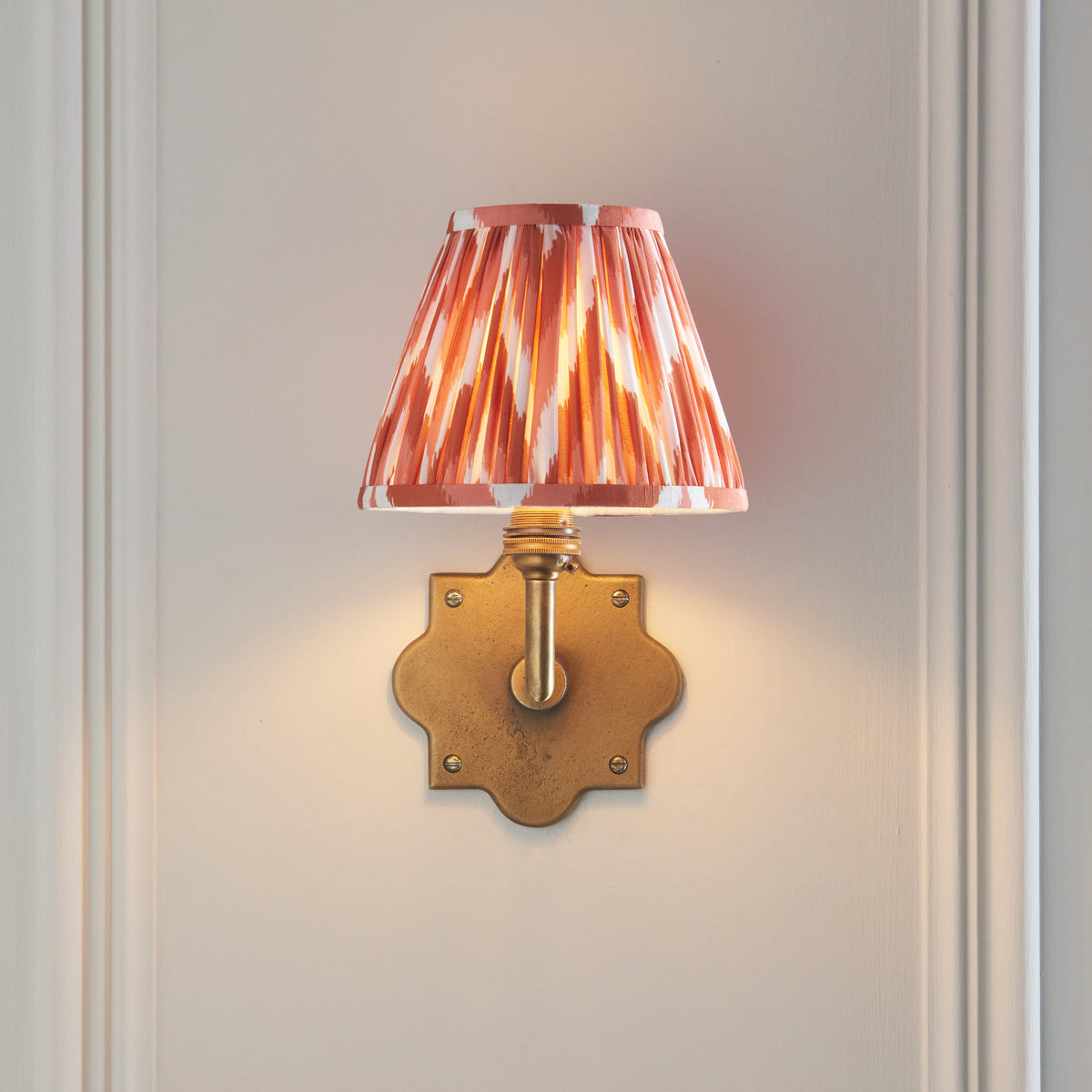 Endon Anvil Angle & Zigzag 16cm Wall Antique brass & apricot orange fabric