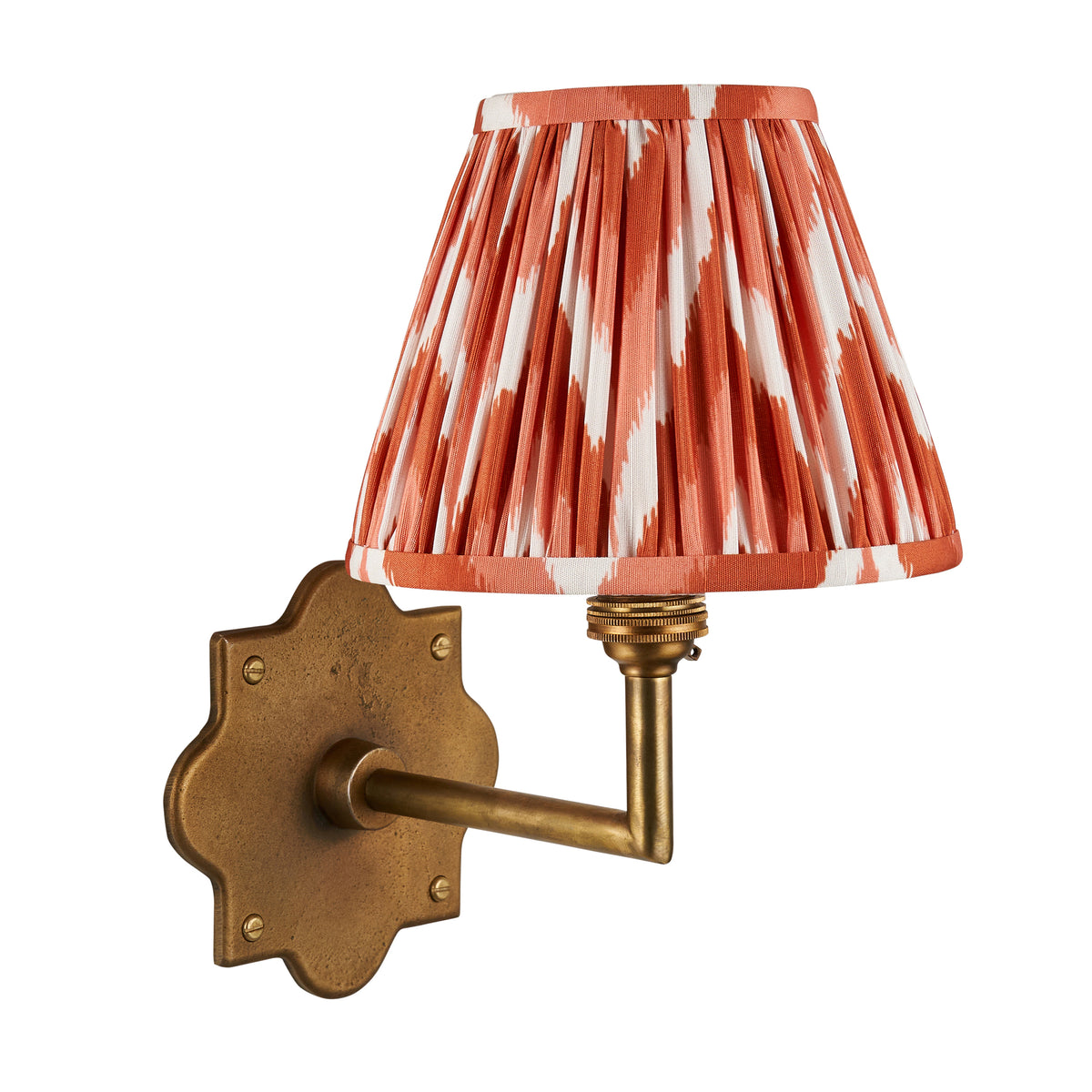 Endon Anvil Angle & Zigzag 16cm Wall Antique brass & apricot orange fabric