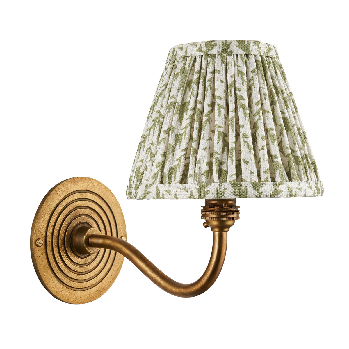 Endon Ripple Curve & Leaf 16cm Wall Antique brass & herb garden green fabric