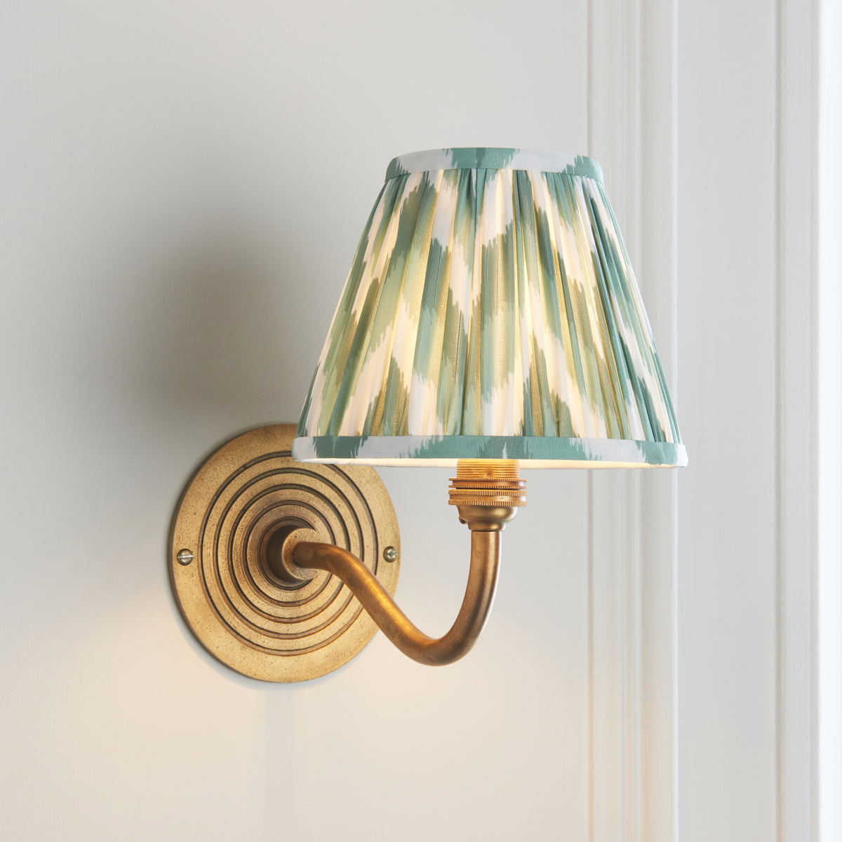 Endon Ripple Curve & Zigzag 16cm Wall Antique brass & cotswold green fabric