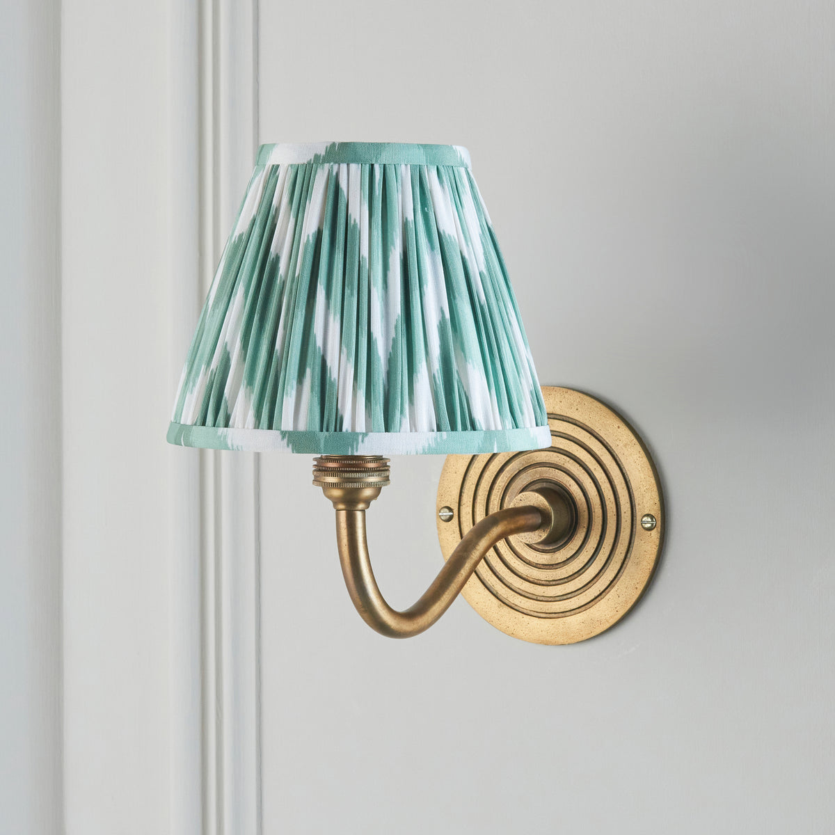 Endon Ripple Curve & Zigzag 16cm Wall Antique brass & cotswold green fabric