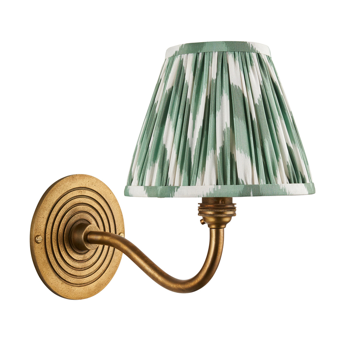 Endon Ripple Curve & Zigzag 16cm Wall Antique brass & cotswold green fabric